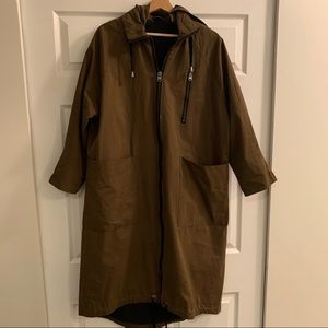 Topshop Khaki Green Long London Hooded Jacket